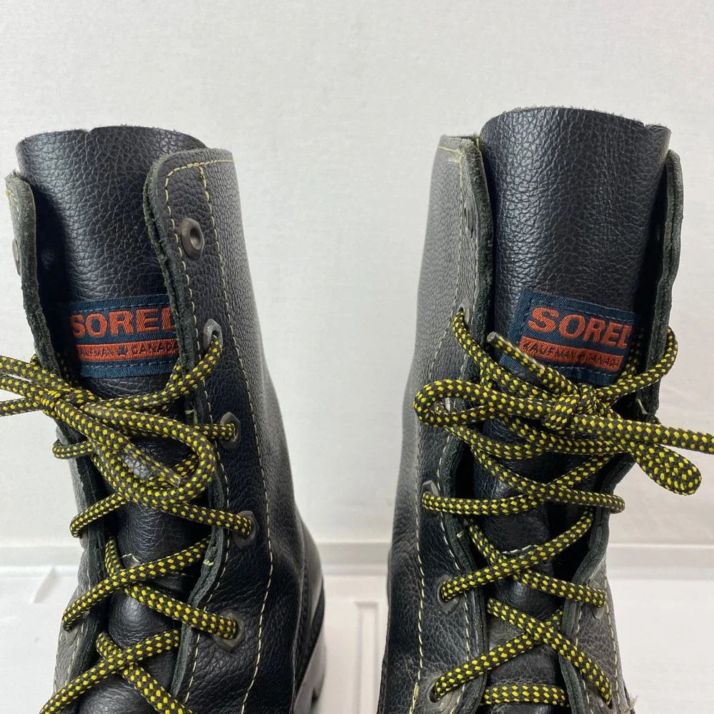 VTG Sorel Kaufman Canada Pac Snow Boots Mens 10 Black Leather Rubber Waterproof
